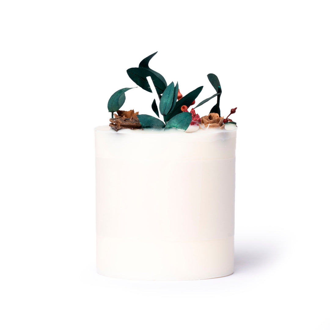 Confezione regalo candela profumata in cera di soia con fiori freschi essiccati